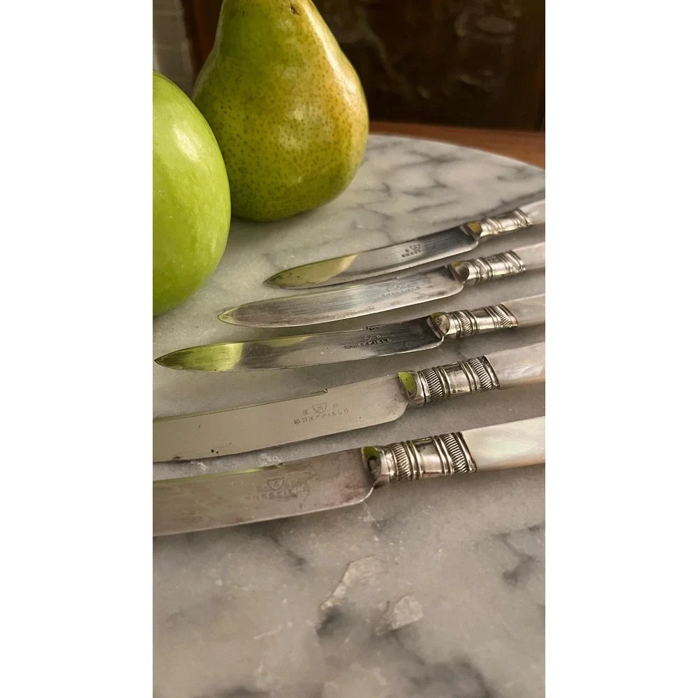 Vintage Sheffield Fruit Knives Mother Of Pearl Handles Set Of 5